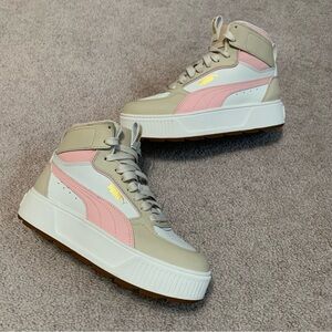 PUMA Karmen Rebelle Mid Top Cream, Tan and Pink Sneakers Women’s Size 6.5